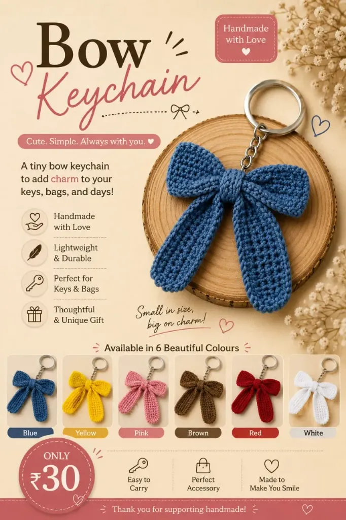 Handmade Crochet Bow Keychain