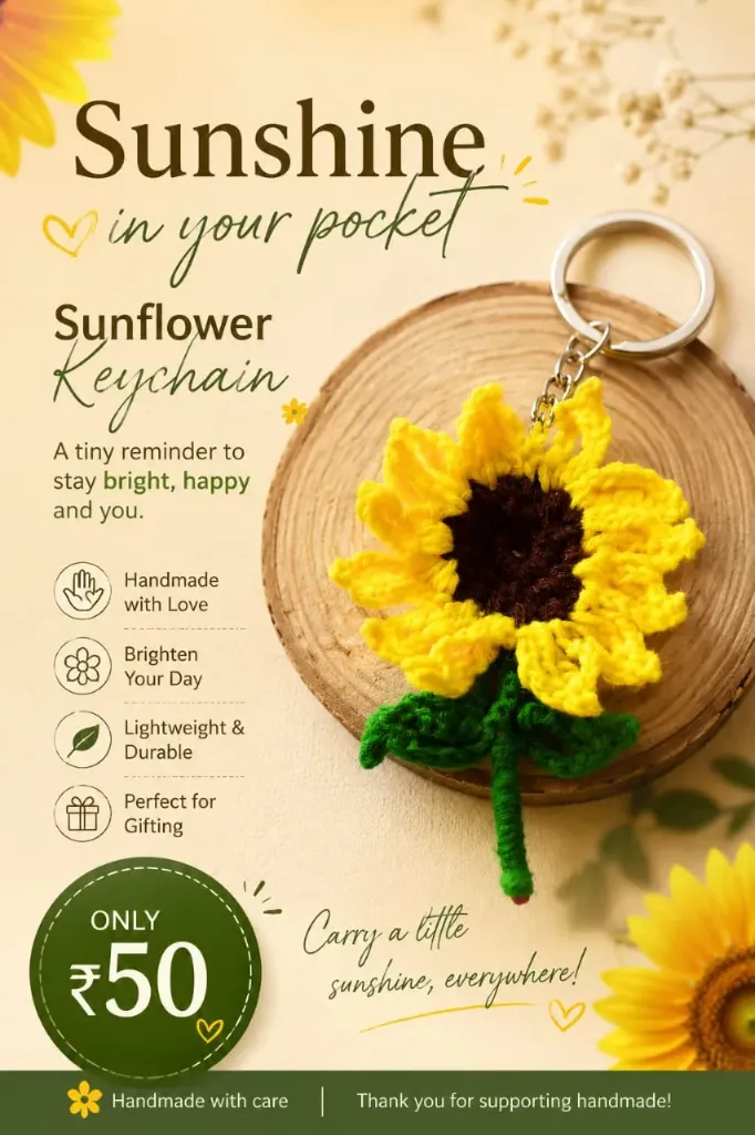 Handmade Crochet Sunflower Keychain