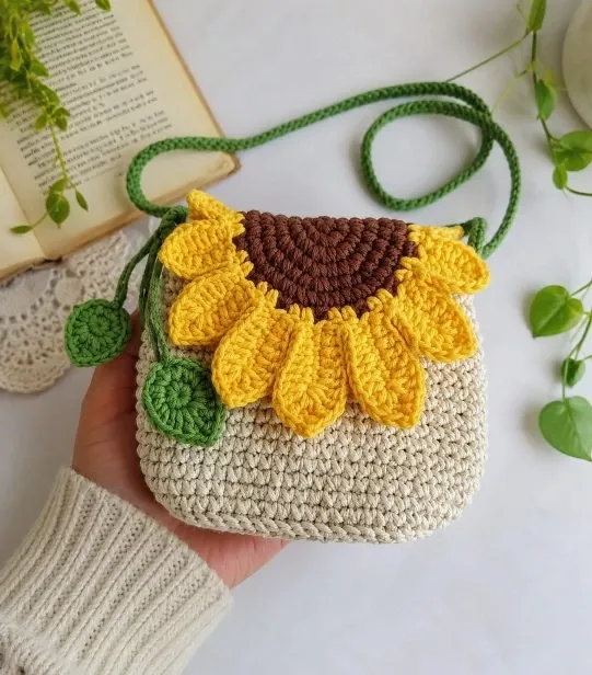 Sunflower Bloom Crochet Sling Bag