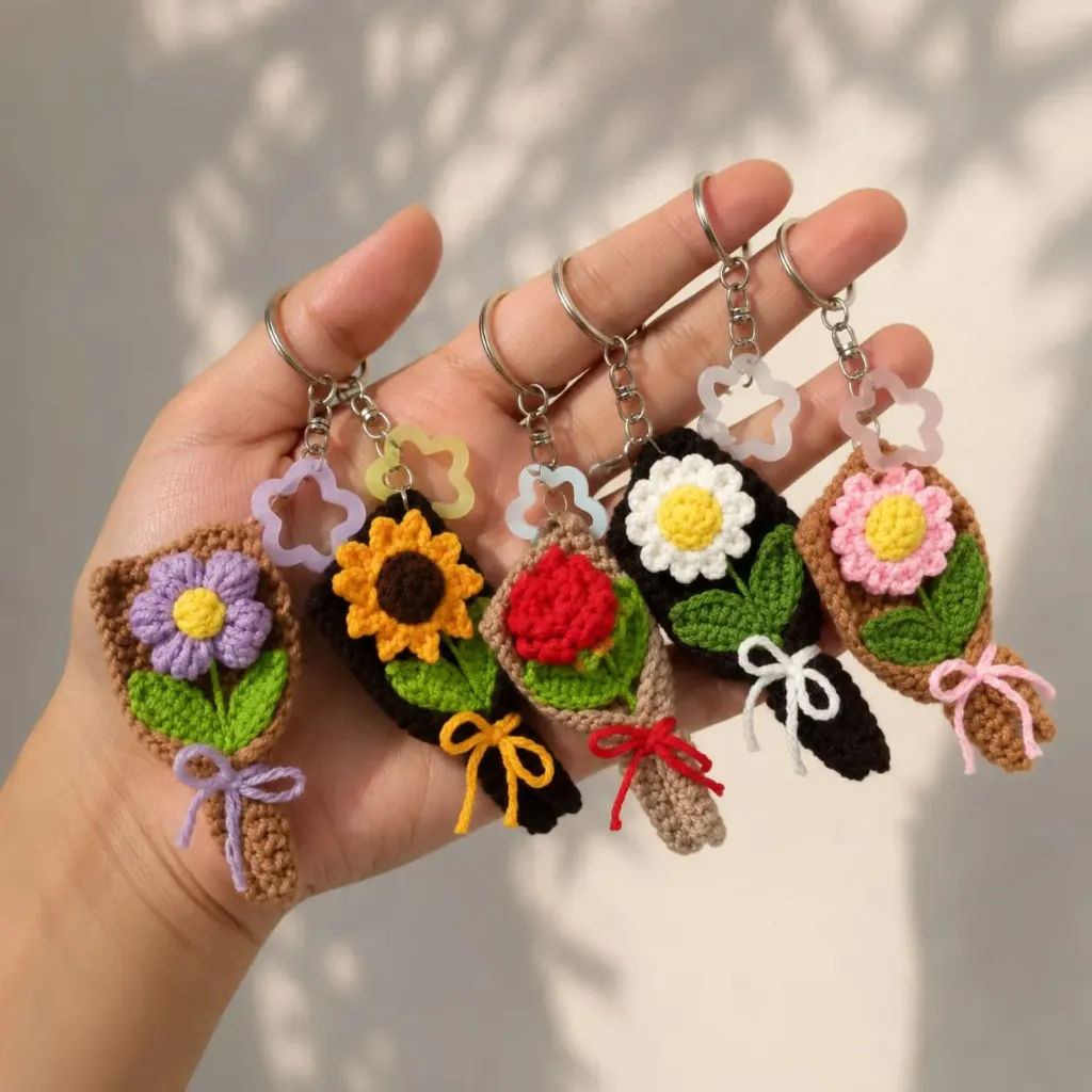 Crochet Flower Bouquet Keychain